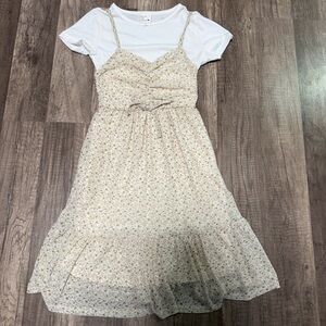 Heart and Arrow Floral Dress with White Tee, Size 8